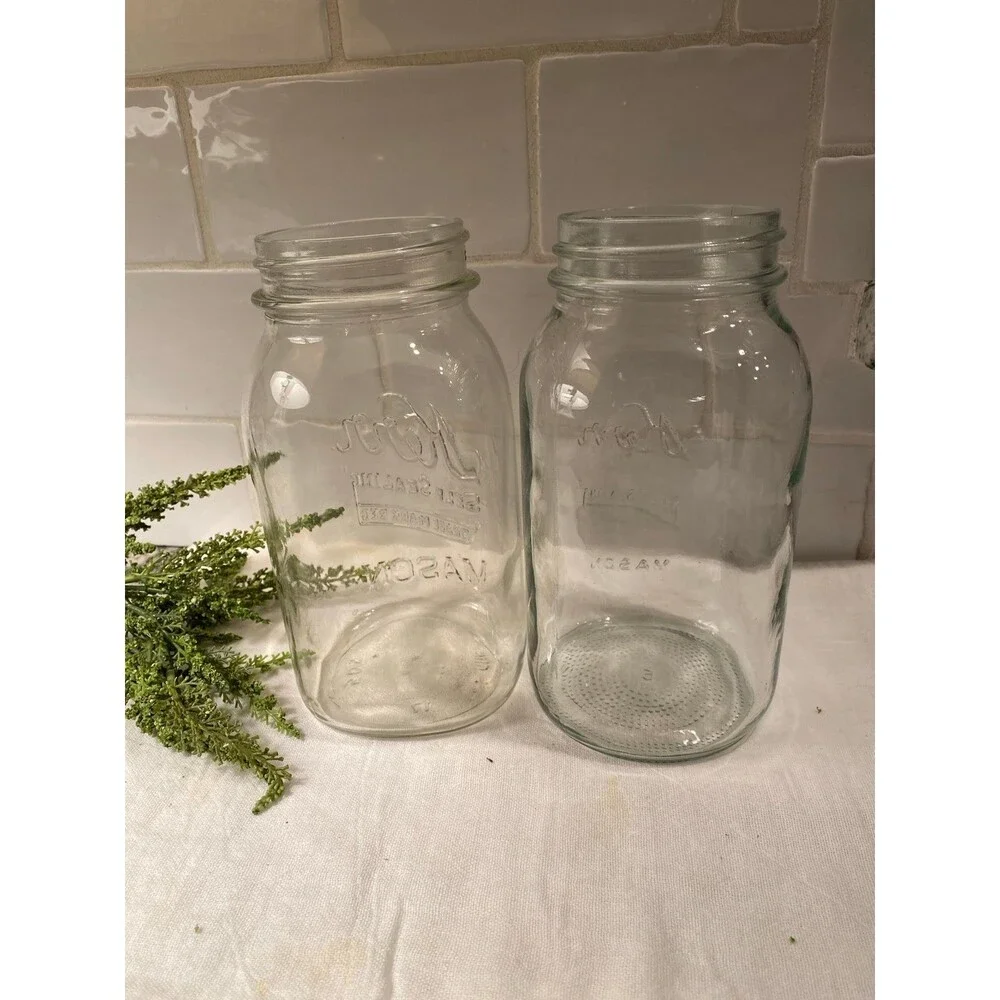 Kerr Glass Mason Jars‎ (2) Clear “Self Sealing” Vintage Look Decor or Storage